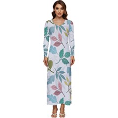 Leaf Pattern  Long Sleeve Longline Maxi Dress by Safari