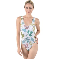 Leaf Seamless Pattern  High Leg Strappy Swimsuit by Safari