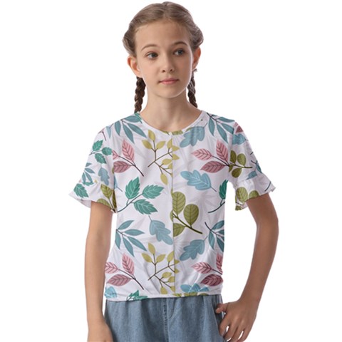 Leaf Seamless Pattern  Kids  Cuff Sleeve Scrunch Bottom T-shirt by Safari