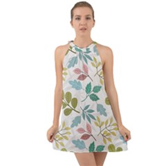 Leaf Seamless Pattern  Halter Tie Back Chiffon Dress by Safari