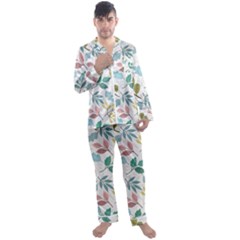 Leaf Seamless Pattern  Men s Long Sleeve Satin Pajamas Set by Safari