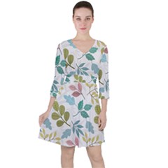 Leaf Seamless Pattern  Quarter Sleeve Ruffle Waist Dress by Safari