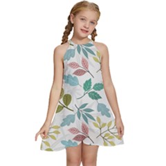 Leaf Seamless Pattern  Kids  Halter Collar Waist Tie Chiffon Dress by Safari