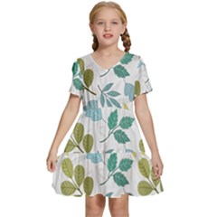 Leaf Seamless Pattern  Kids  Short Sleeve Tiered Mini Dress