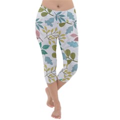 Leaf Seamless Pattern  Lightweight Velour Capri Yoga Leggings by Safari