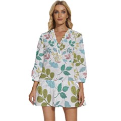 Leaf Seamless Pattern  V-neck Placket Mini Dress by Safari