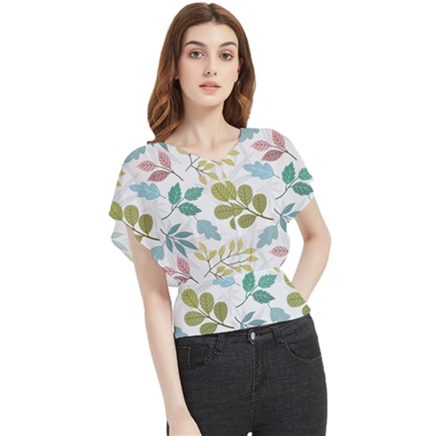 Leaf Seamless Pattern  Butterfly Chiffon Blouse by Safari