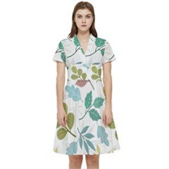 Leaf Seamless Pattern  Short Sleeve Waist Detail Dress