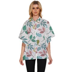 Leaf Seamless Pattern  Women s Batwing Button Up Shirt