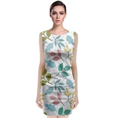 Leaf Seamless Pattern  Sleeveless Velvet Midi Dress