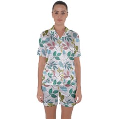 Leaf Seamless Pattern  Satin Short Sleeve Pajamas Set by Safari