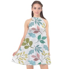 Leaf Seamless Pattern  Halter Neckline Chiffon Dress  by Safari