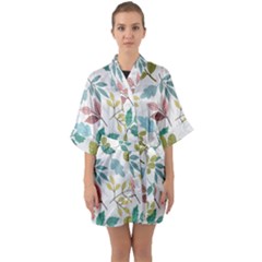 Leaf Seamless Pattern  Half Sleeve Satin Kimono  by Safari