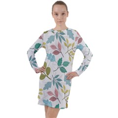 Leaf Seamless Pattern  Long Sleeve Hoodie Dress