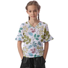 Leaf Seamless Pattern  Kids  V-neck Horn Sleeve Blouse by Safari