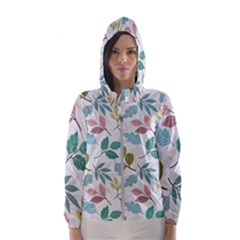 Leaf Seamless Pattern  Women s Hooded Windbreaker