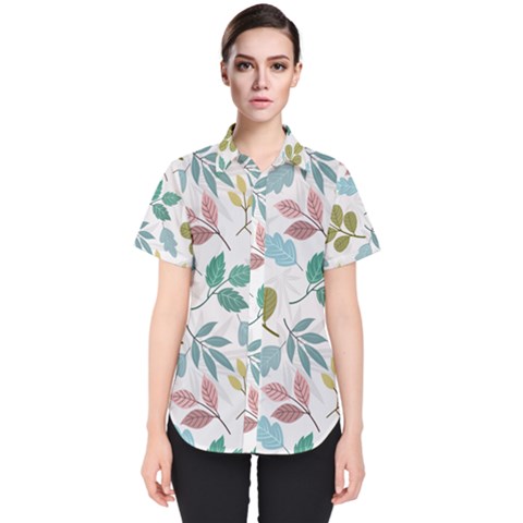 Leaf Seamless Pattern  Women s Short Sleeve Shirt by Safari