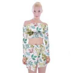 Leaf Seamless Pattern  Off Shoulder Top With Mini Skirt Set by Safari