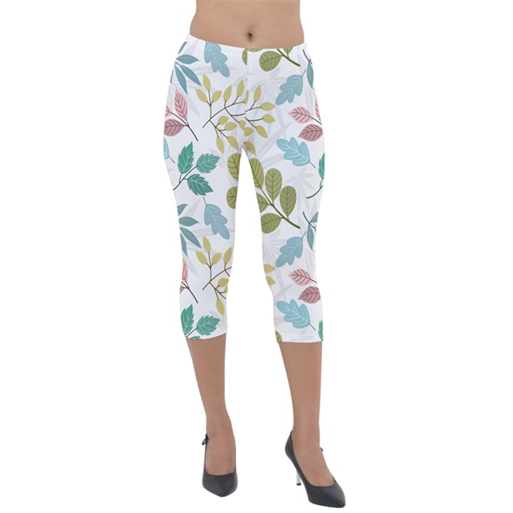 Leaf seamless pattern  Lightweight Velour Capri Leggings 