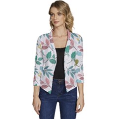 Leaf Seamless Pattern  Women s Casual 3/4 Sleeve Spring Jacket by Safari