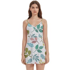 Leaf Seamless Pattern  Body Wrap Sleeveless V-neck Mini Dress