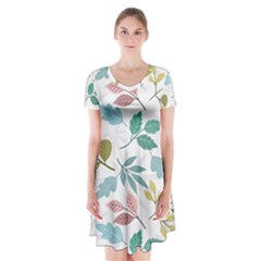 Leaf Seamless Pattern  Short Sleeve V-neck Flare Dress by Safari