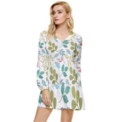 Leaf Seamless Pattern  Tiered Long Sleeve Mini Dress by Safari