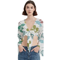 Leaf Seamless Pattern  Trumpet Sleeve Cropped Top