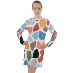 Shapes Seamless Pattern Long Sleeve Hoodie Dress