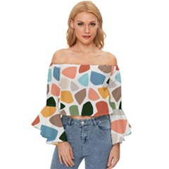 Shapes Seamless Pattern Off Shoulder Flutter Bell Sleeve Top