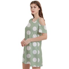 Polk Dots Seamless Pattern Women s Cold Shoulder Round Neck Mini Dress