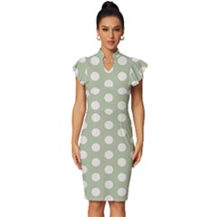 Polk Dots Seamless Pattern Vintage Frill Sleeve V-neck Bodycon Dress by Safari