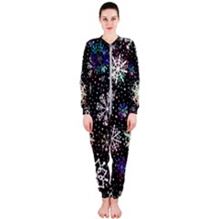 Shiny Winter Snowflake Abstract Christmas Cold Crystal December Onepiece Jumpsuit (ladies)