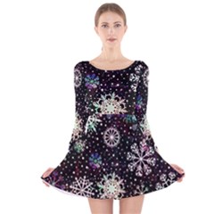 Shiny Winter Snowflake Abstract Christmas Cold Crystal December Long Sleeve Velvet Skater Dress