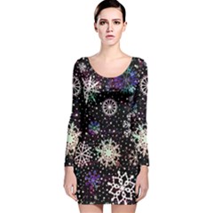 Shiny Winter Snowflake Abstract Christmas Cold Crystal December Long Sleeve Velvet Bodycon Dress