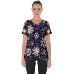 Shiny Winter Snowflake Abstract Christmas Cold Crystal December Cut Out Side Drop T-shirt by Bedest