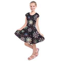 Shiny Winter Snowflake Abstract Christmas Cold Crystal December Kids  Short Sleeve Dress by Bedest