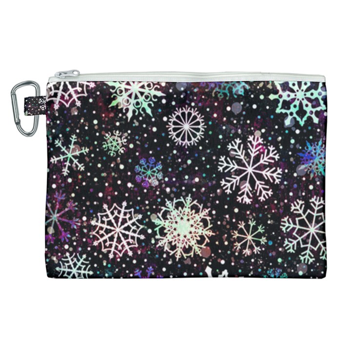 Shiny Winter Snowflake Abstract Christmas Cold Crystal December Canvas Cosmetic Bag (XL)