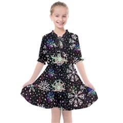 Shiny Winter Snowflake Abstract Christmas Cold Crystal December Kids  All Frills Chiffon Dress by Bedest