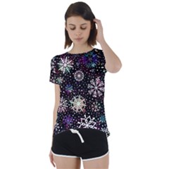 Shiny Winter Snowflake Abstract Christmas Cold Crystal December Short Sleeve Open Back T-shirt by Bedest