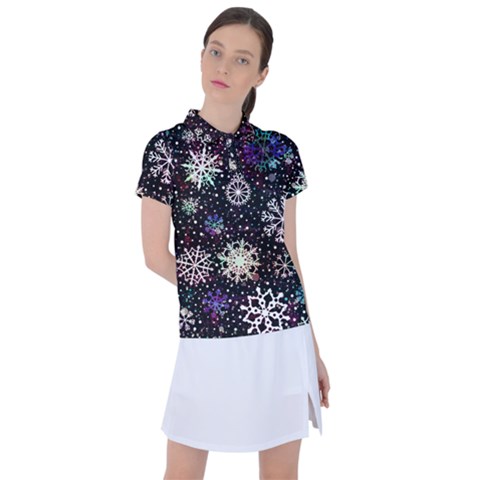 Shiny Winter Snowflake Abstract Christmas Cold Crystal December Women s Polo T-shirt by Bedest