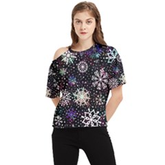 Shiny Winter Snowflake Abstract Christmas Cold Crystal December One Shoulder Cut Out T-shirt by Bedest