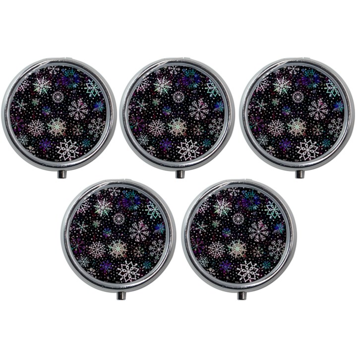 Shiny Winter Snowflake Abstract Christmas Cold Crystal December Mini Round Pill Box (Pack of 5)