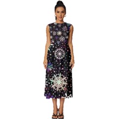 Shiny Winter Snowflake Abstract Christmas Cold Crystal December Sleeveless Round Neck Midi Dress by Bedest