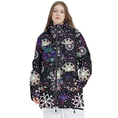 Shiny Winter Snowflake Abstract Christmas Cold Crystal December Women s Multi Pockets Zip Ski And Snowboard Waterproof Breathable Jacket by Bedest