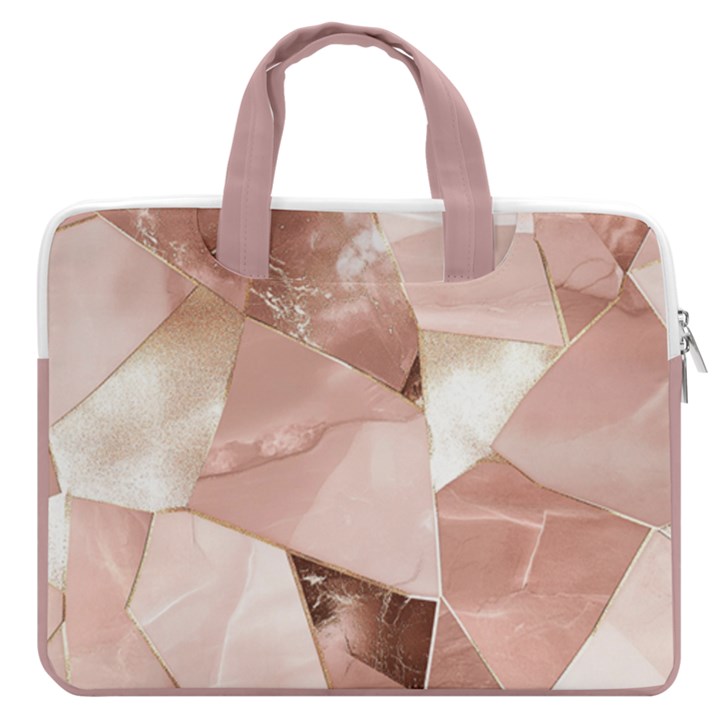 Rose Gold Marble Geometric Print MacBook Pro 15  Double Pocket Laptop Bag 