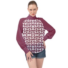 Bk Love In Pieces Print Pattern Design High Neck Long Sleeve Chiffon Top