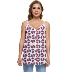 Bk Love In Pieces Print Pattern Design Casual Spaghetti Strap Chiffon Top