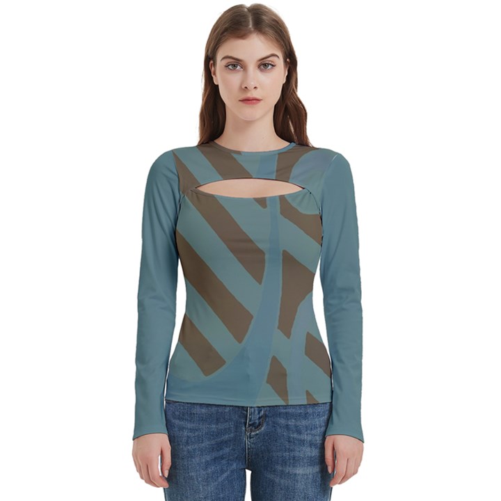 Earthbound Geometry Print Women s Cut Out Long Sleeve T-Shirt