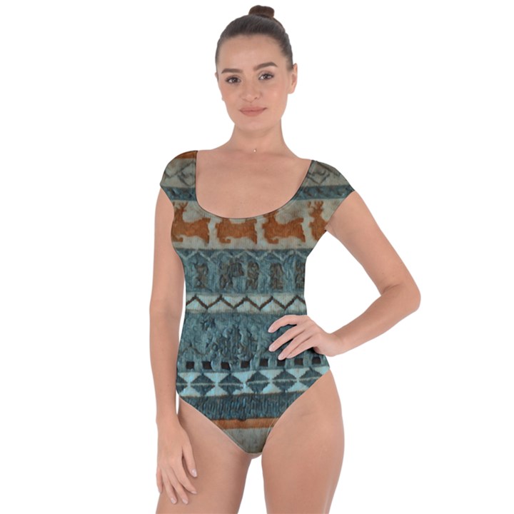 Holmes Christmas Jumper On Blueish Acrylic Short Sleeve Leotard 